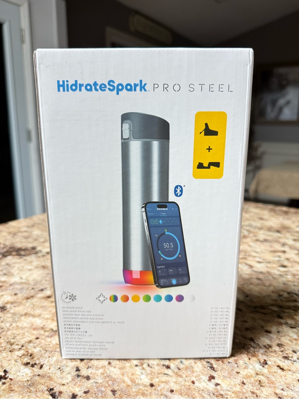 NIB HidrateSpark PRO STEEL Smart Water Bottle 21oz Stainless Steel